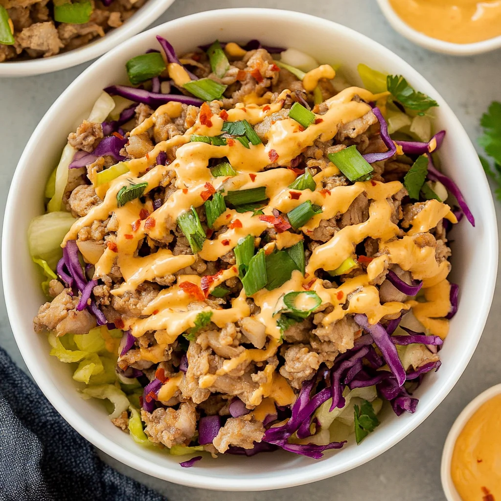 Egg Roll in a Bowl with Creamy Chili Sauce