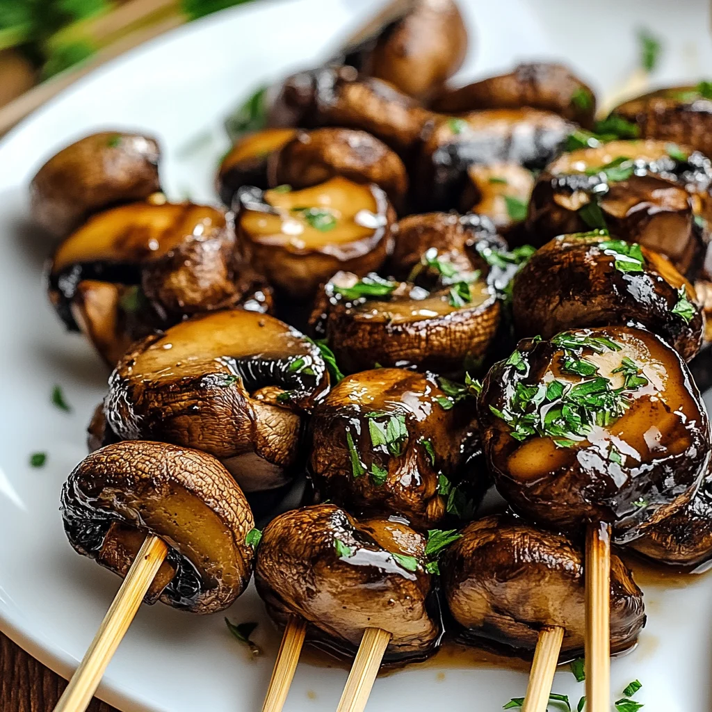 Grilled Balsamic Garlic Mushroom Skewers