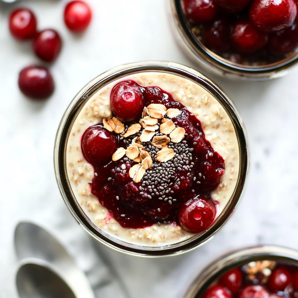 Healthy Overnight Oats with Cherry Chia Seed Jam