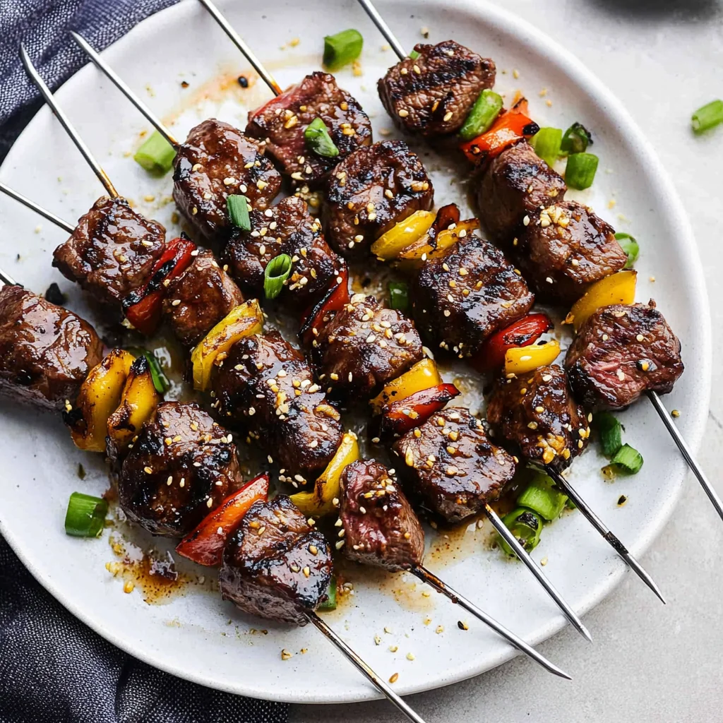 Grilled Asian Garlic Steak Skewers