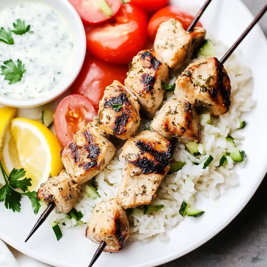 Grilled Chicken Kabobs with Cucumber Yogurt Sauce