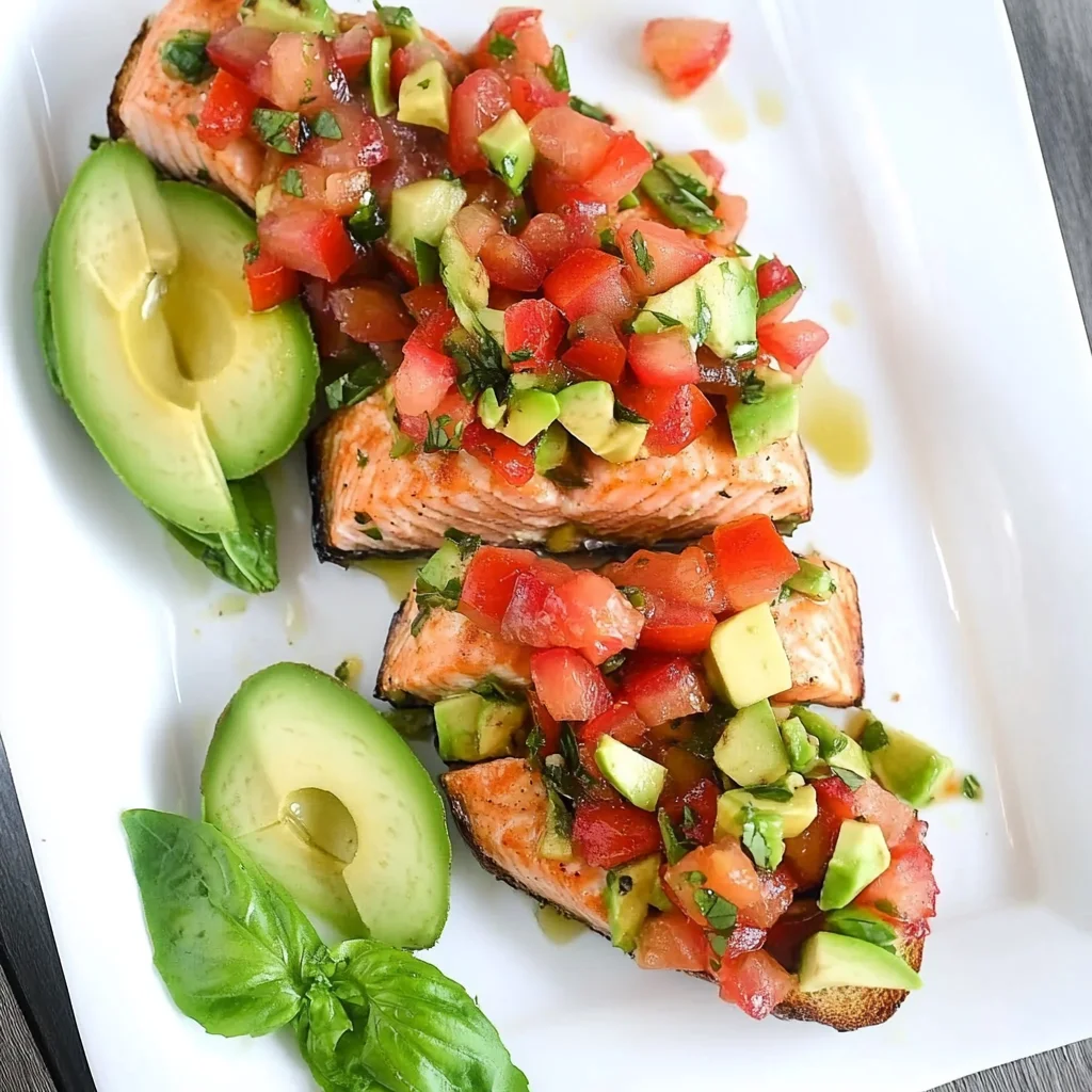 Grilled Salmon Bruschetta with Avocado