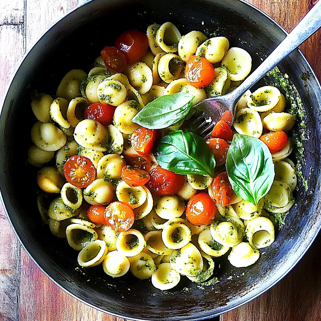 Orecchiette with Cherry Tomatoes, Mozzarella & Basil Pesto