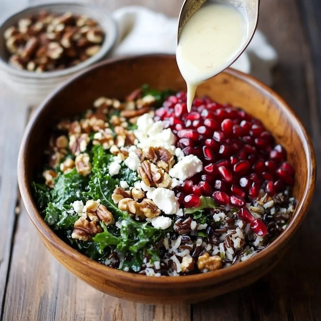 Pomegranate, Kale, and Wild Rice Salad with Walnuts and Feta