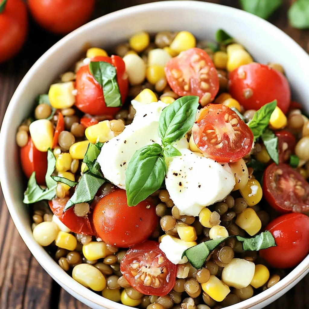 Summer Lentil Salad with Corn, Tomatoes, Mozzarella & Basil