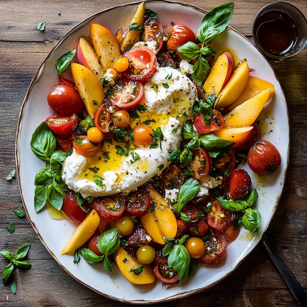 Tomato, Peach, and Burrata Salad