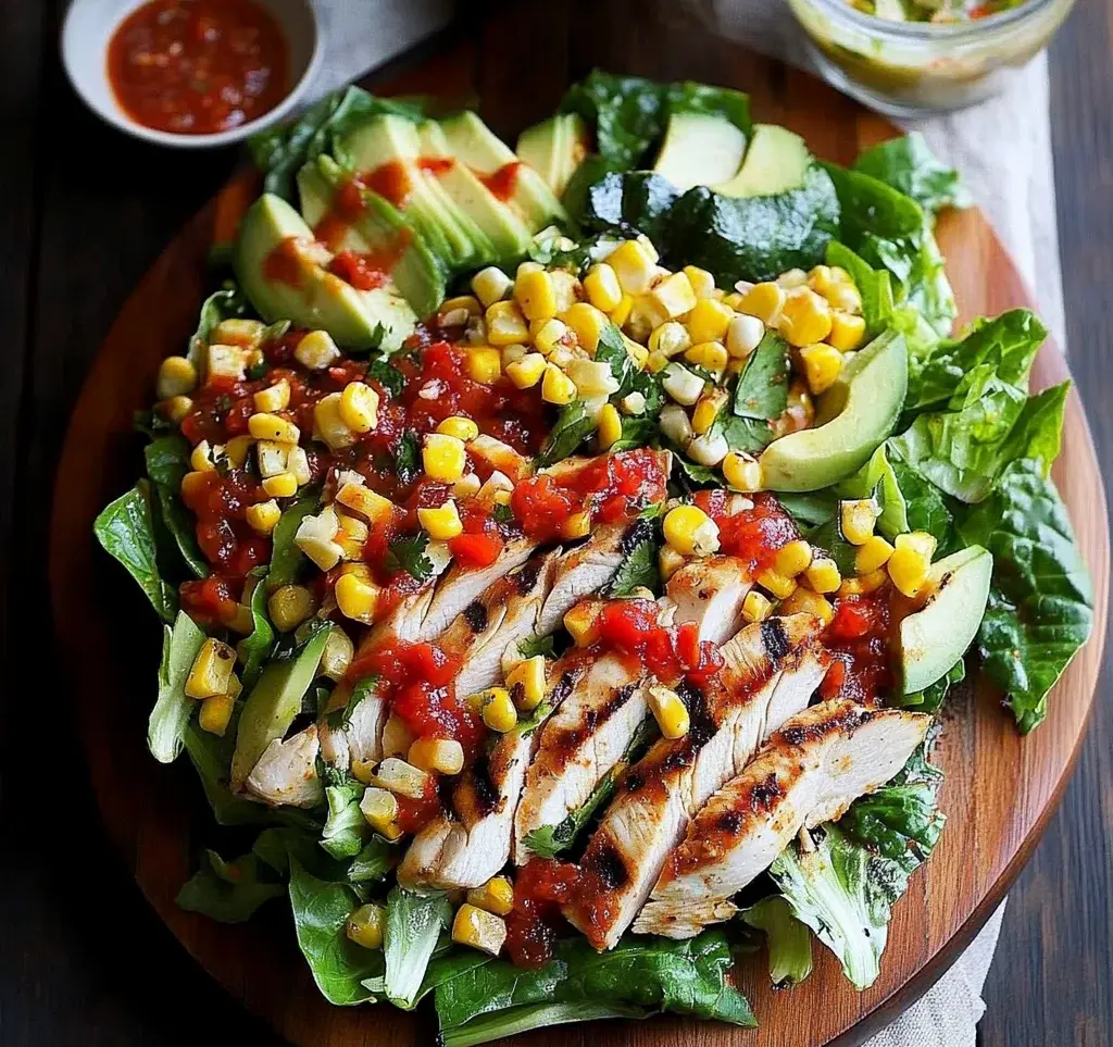 Grilled Romaine, Corn and Chicken Salad with Salsa Dressing