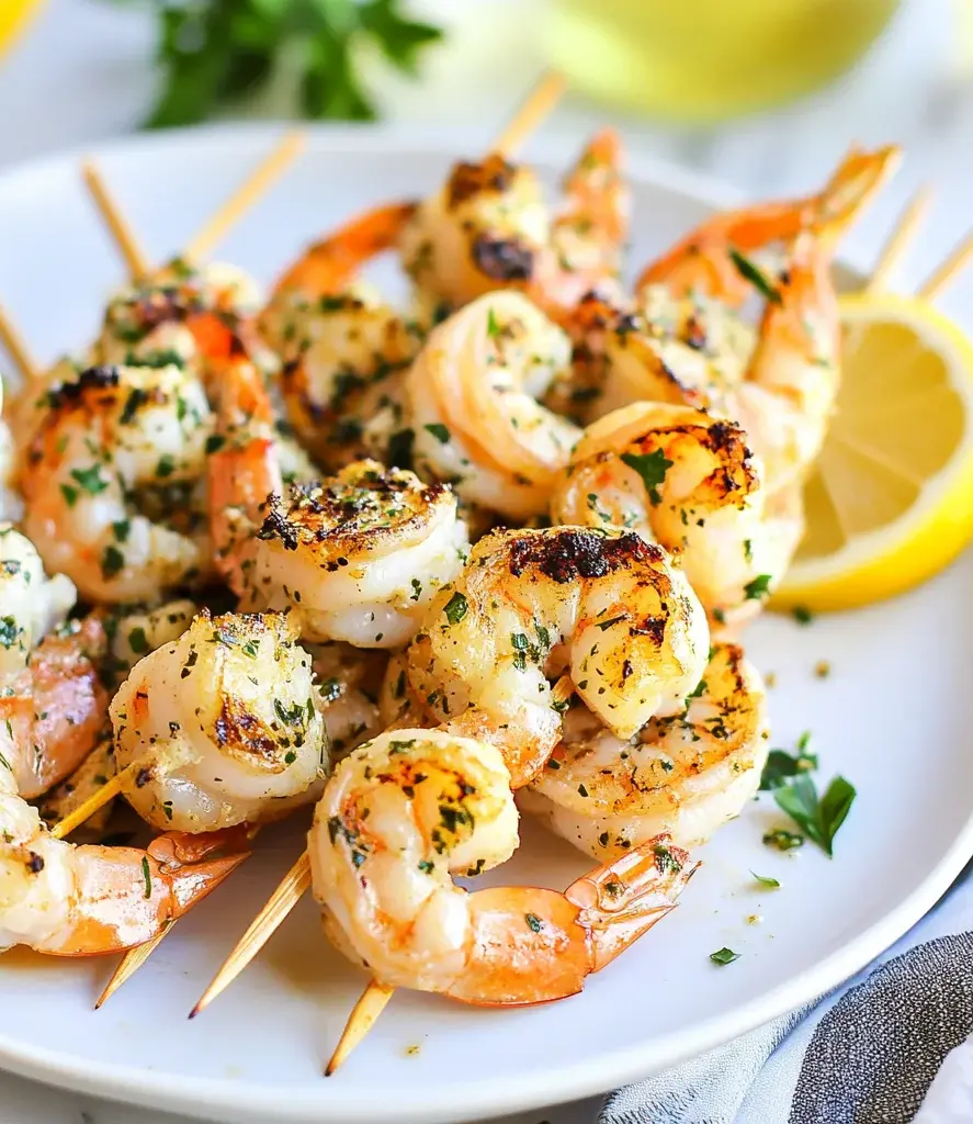 Lemon Garlic Grilled Shrimp Skewers