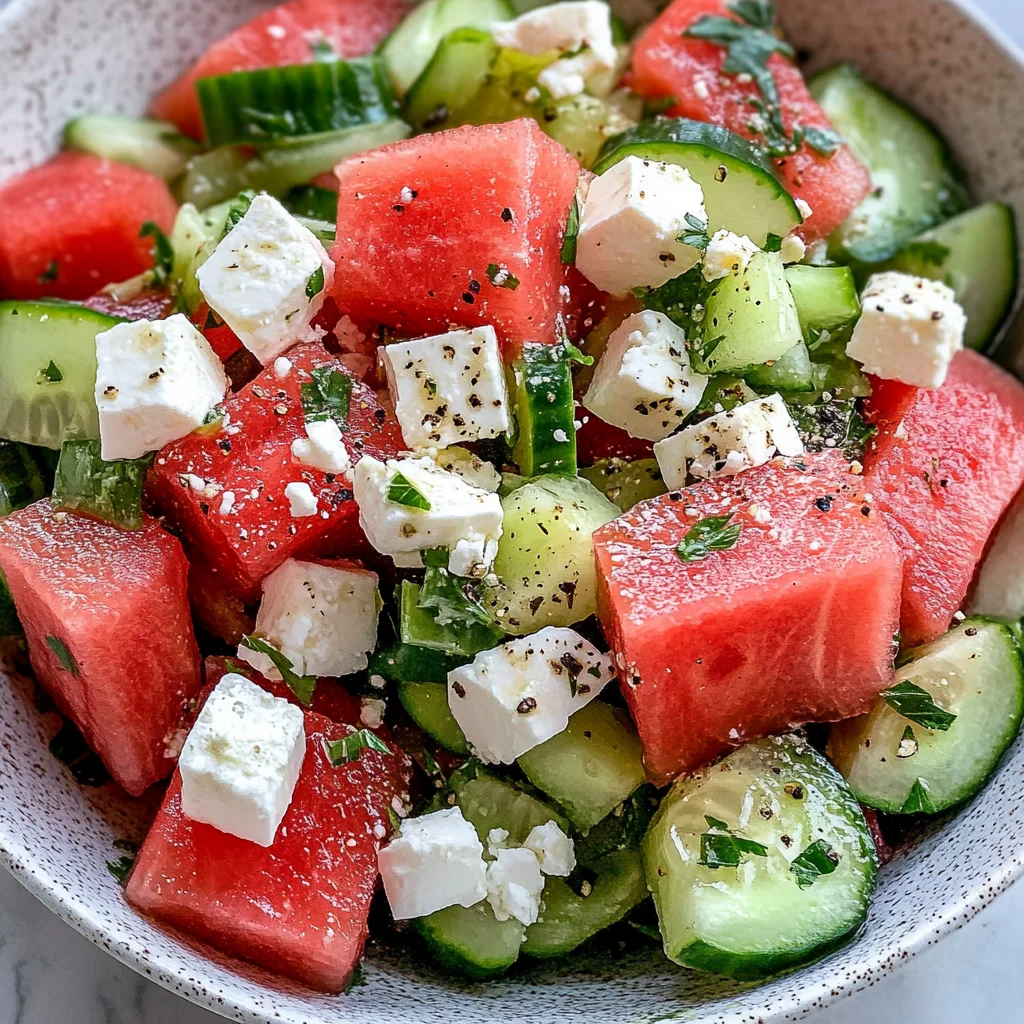 SIMPLE Watermelon + Cucumber + Feta Salad