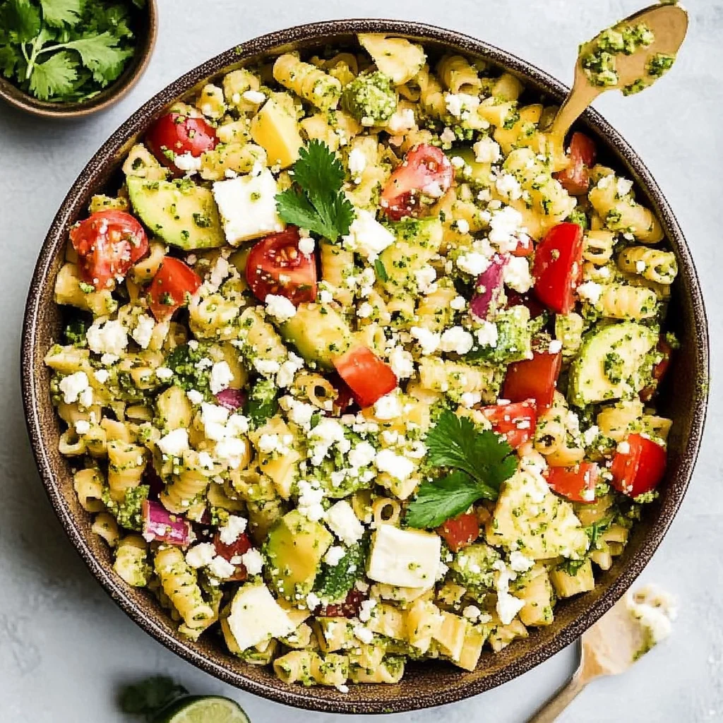 Street Corn Pasta Salad with Cilantro Pesto & Goat Cheese