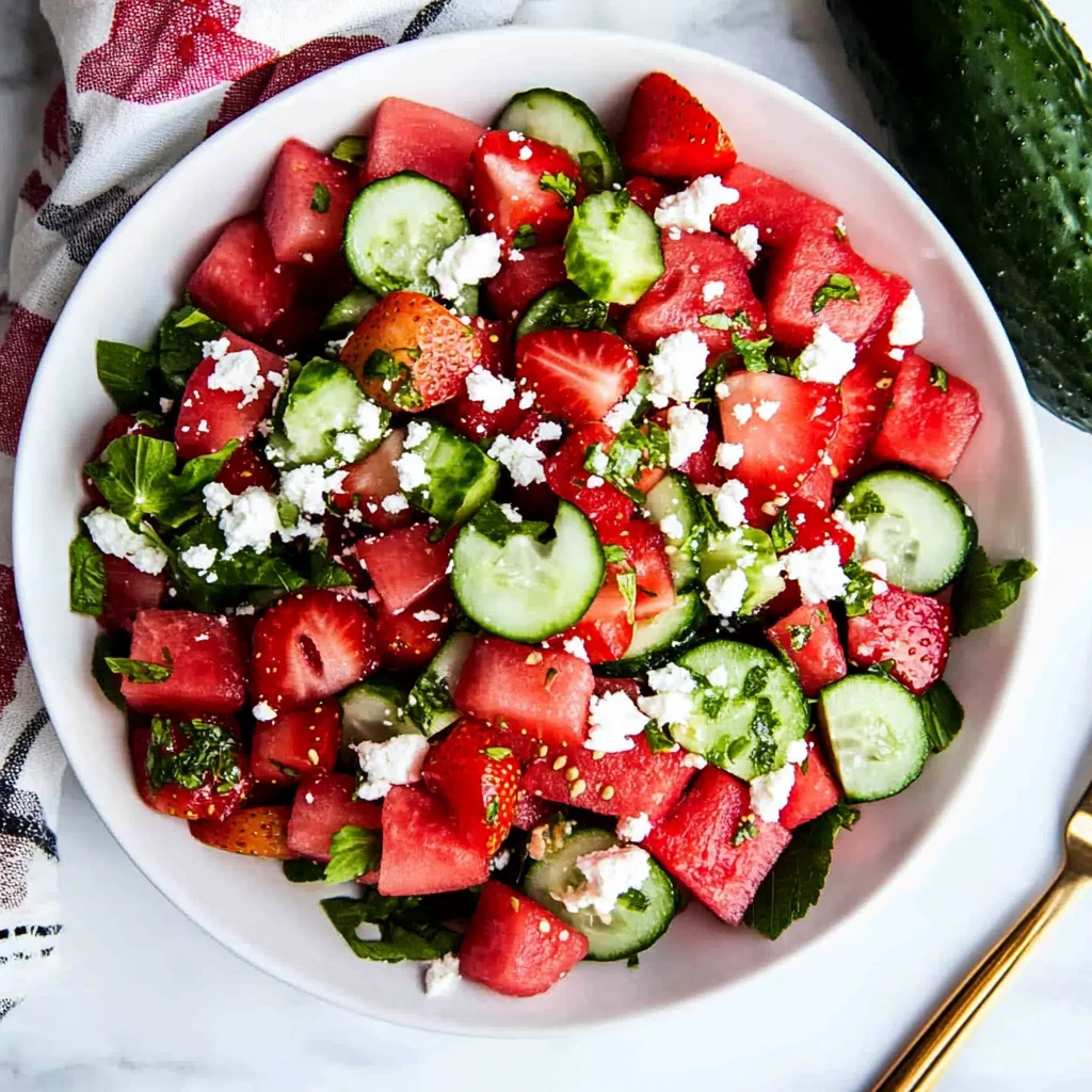 Watermelon Strawberry Cucumber Salad