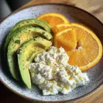 Avocado, Scrambled Eggs & Cottage Cheese Plate with Fresh Orange