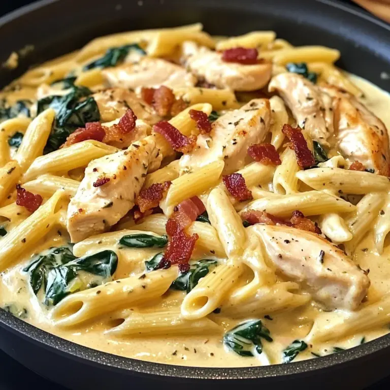 Creamy Chicken Bacon Penne with Spinach