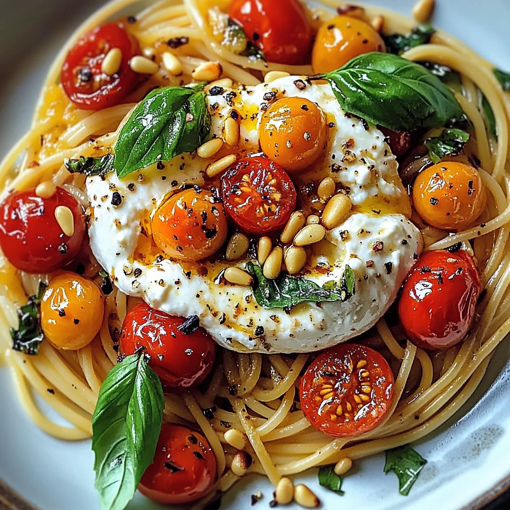 Pâtes au Soleil: Burrata, Tomates Confites et Pignons