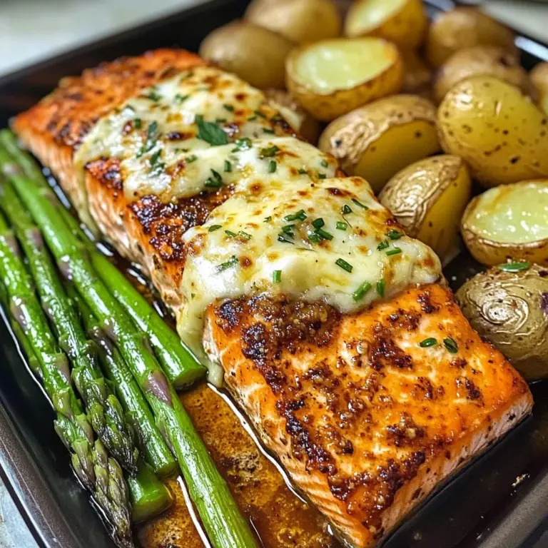 Baked Cajun Salmon with Cheesy Asparagus & Garlic Potatoes