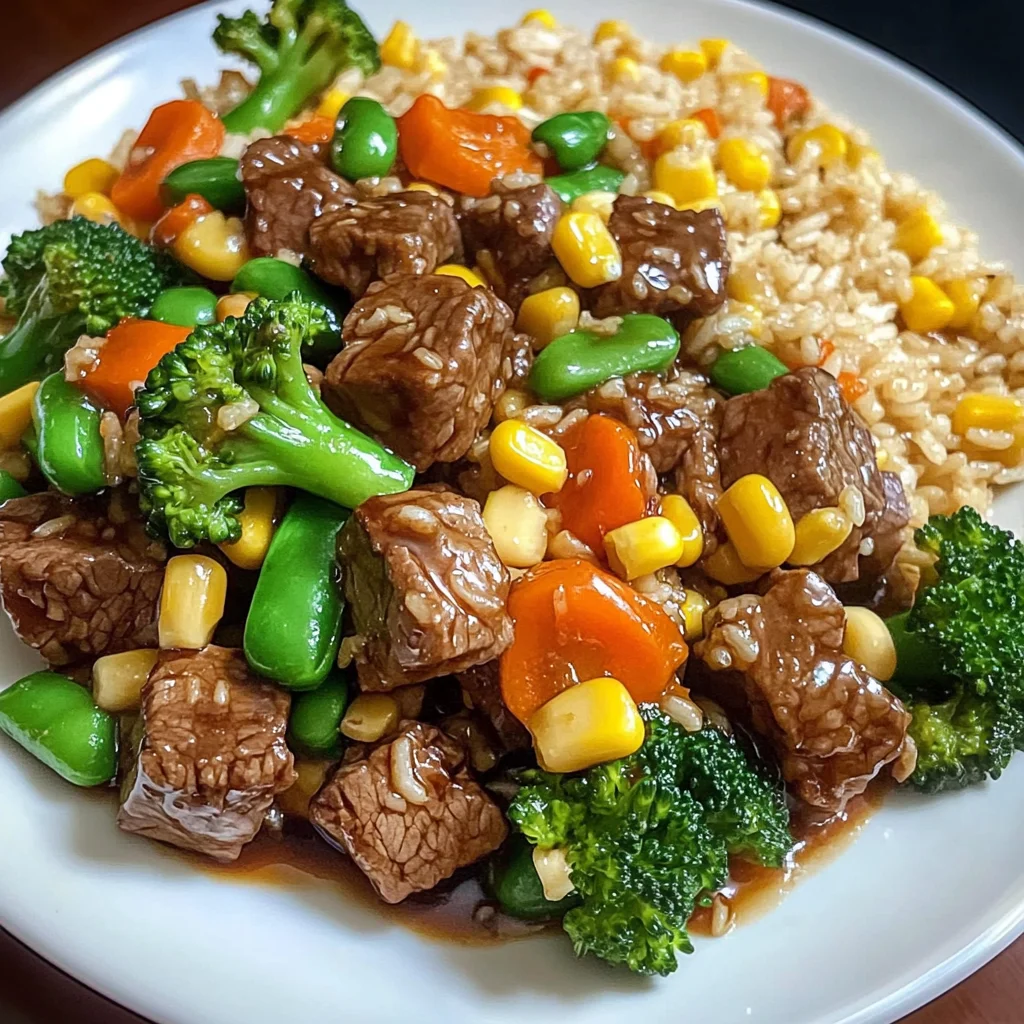Beef Stir-Fry with Vegetables and Fried Rice