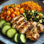 Colorful Chicken Veggie Plate with Carrot Rice & Salad