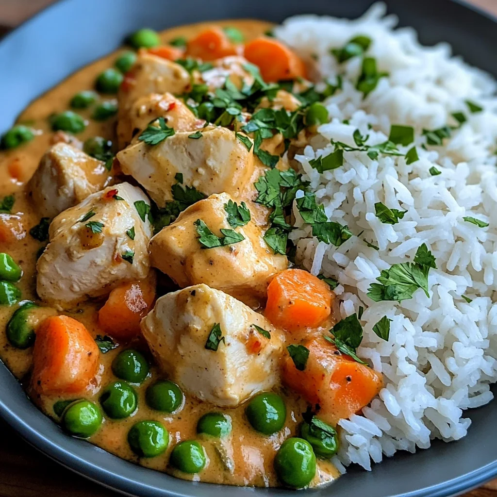 Creamy Chicken with Peas & Carrots over Rice