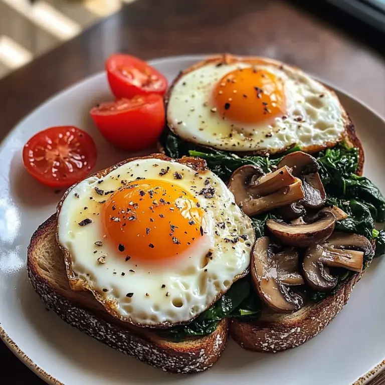 Creamy Tomato & Mushroom Toast Plate with Jammy Eggs & Spinach
