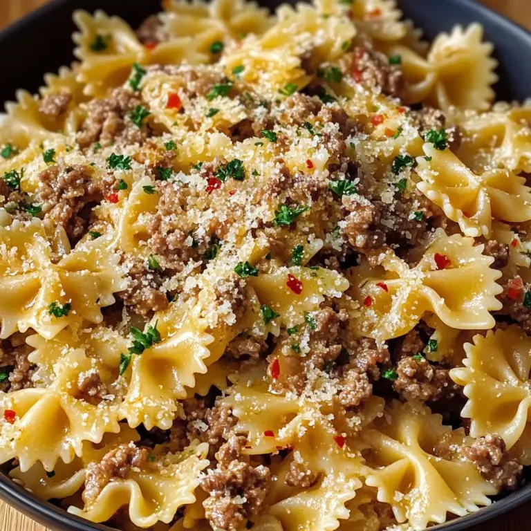 Garlic Butter Bowtie Pasta with Ground Beef Recipe