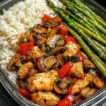 Garlic Chicken & Mushroom Stir-Fry with Asparagus & Rice
