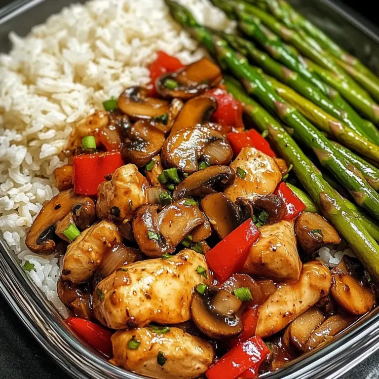 Garlic Chicken & Mushroom Stir-Fry with Asparagus & Rice