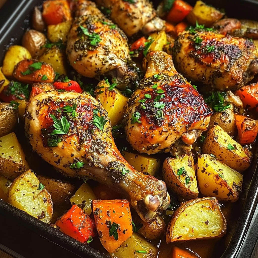 Herb Roasted Chicken Drumsticks with Roasted Potatoes & Veggies