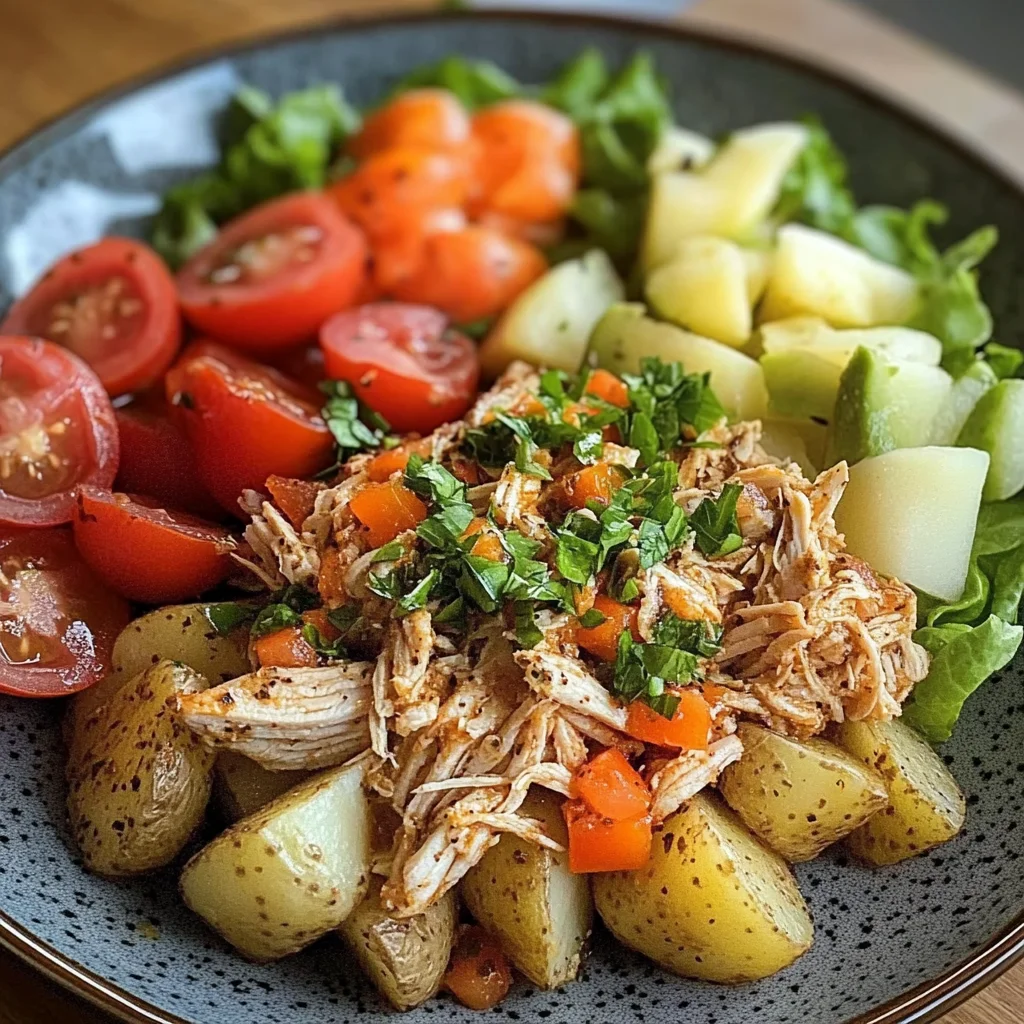 Herbed Potatoes with Shredded Chicken & Fresh Salad