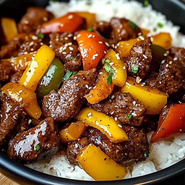 Black Pepper Beef Stir-Fry with Rainbow Peppers and Sesame Finish