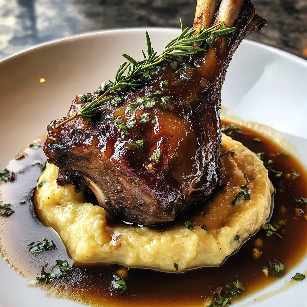 Braised Lamb Shank with Velvety Roasted Garlic Puree