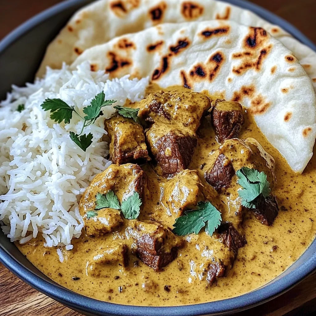 Coconut-Curry Beef with Garlic Naan & Jasmine Rice