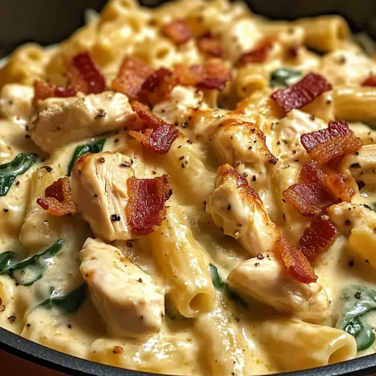 Creamy Chicken Pasta with Bacon, Spinach & Cheese
