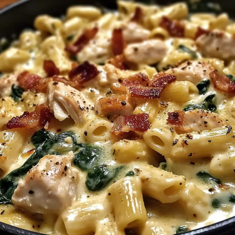 Creamy Spinach, Chicken, Bacon Pasta