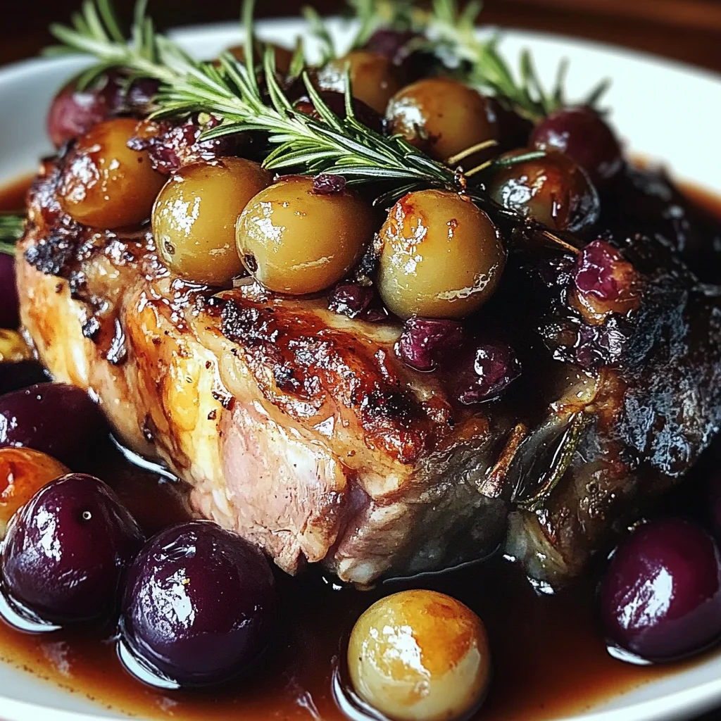 Slow-Roasted Lamb Shoulder with Rosemary, Garlic Cream & Caramelized Grapes
