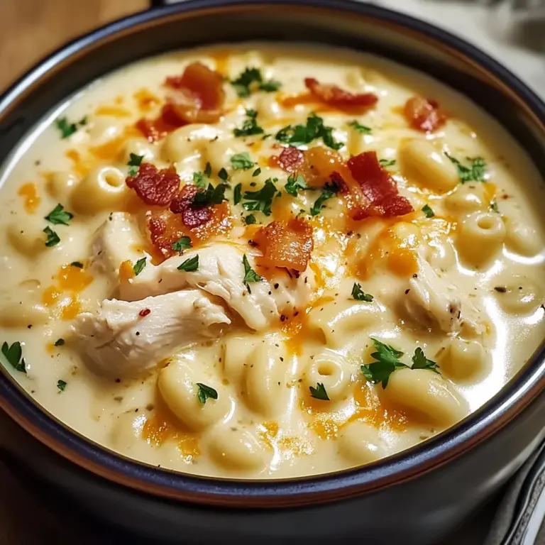Creamy Chicken Macaroni Cheese Soup