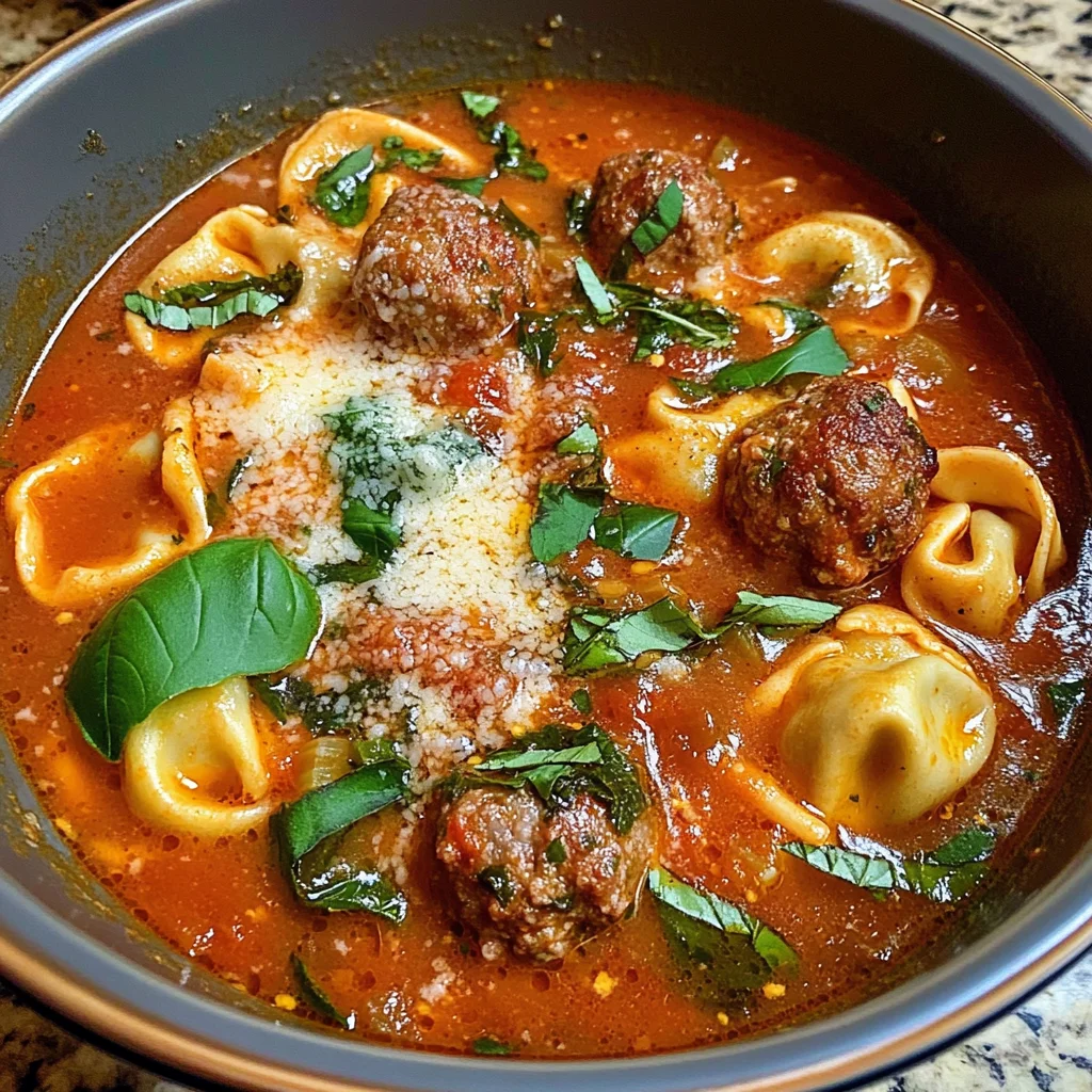 Cheesy Meatball Tortellini Soup