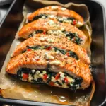 Simple Baked Stuffed Salmon with Spinach and Feta