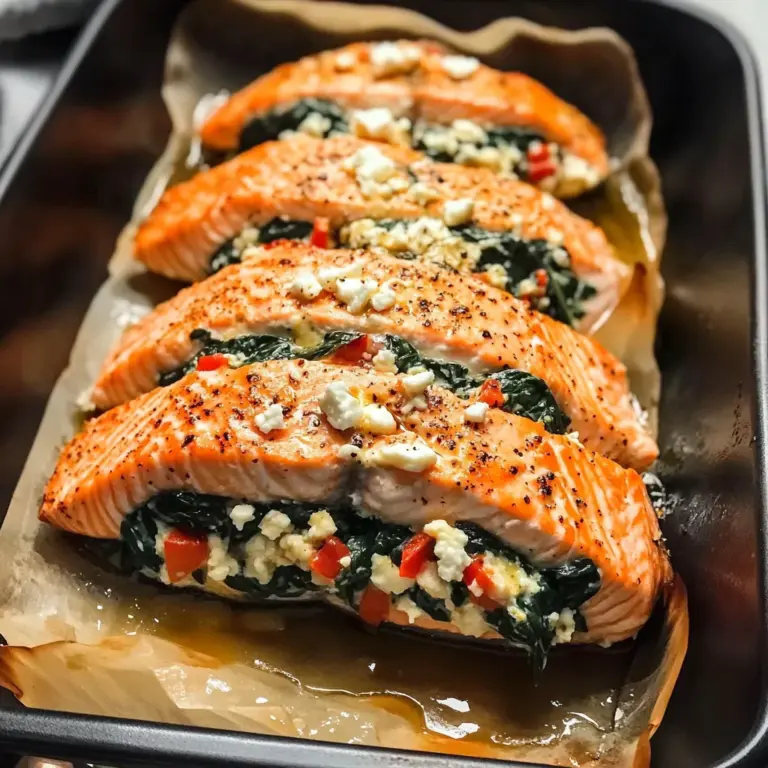 Simple Baked Stuffed Salmon with Spinach and Feta