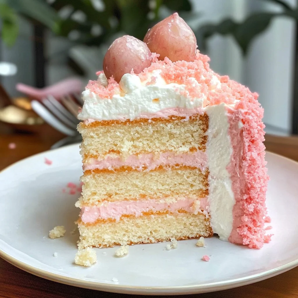 Lychee Cake With Pink Biscuits