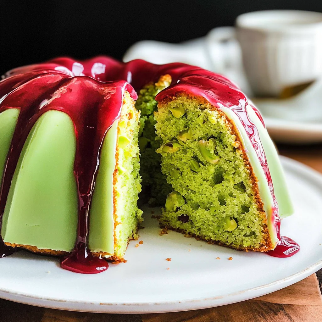 Pistachio Bundt Cake w/ Cherry Glaze