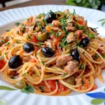Pasta Puttanesca with Spicy Tuna