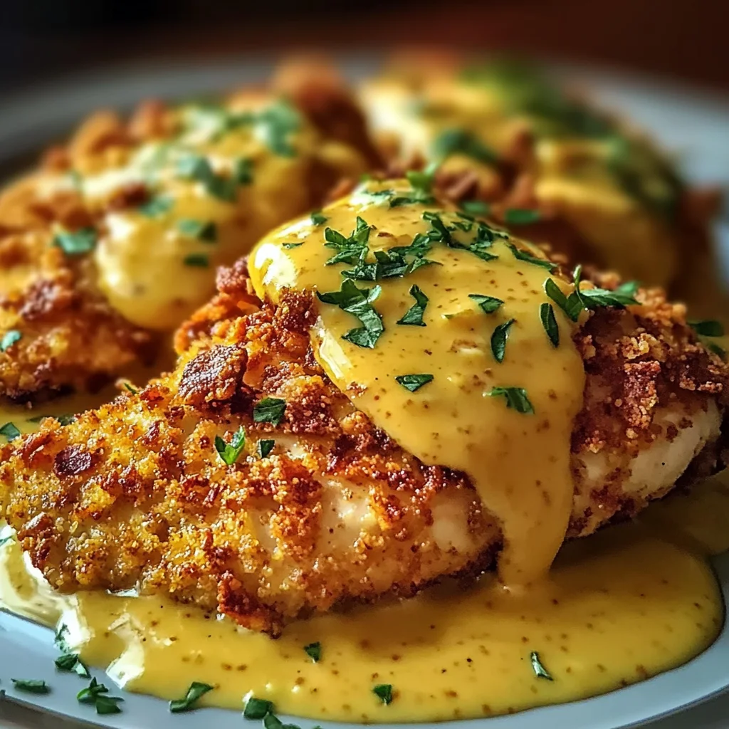 Pretzel Chicken with Mustard-Cheddar Sauce